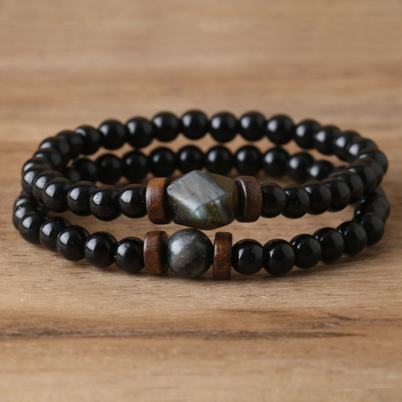 Black onyx and labradorite bracelet – view 2