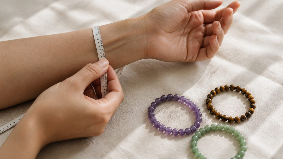 Measuring a wrist for a natural stone beaded bracelet